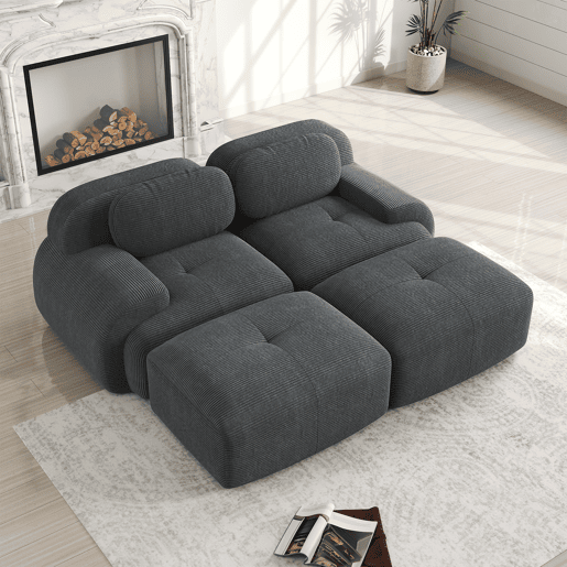 Sofá modular de 2 lugares - com chaise longue, antiderrapante, ergonómico - Cinza