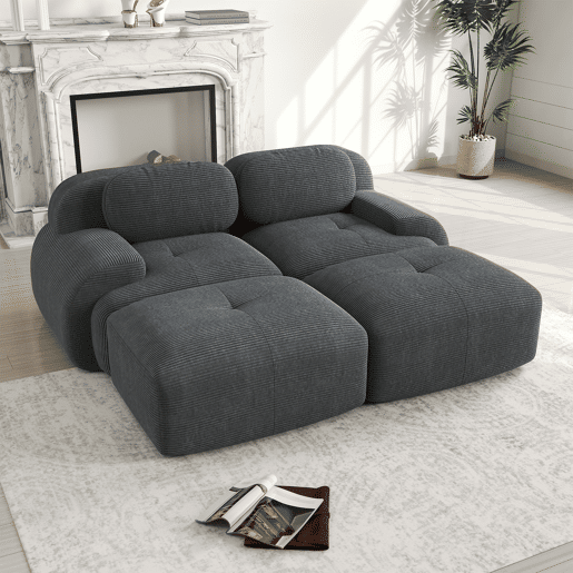 Sofá modular de 2 lugares - com chaise longue, antiderrapante, ergonómico - Cinza