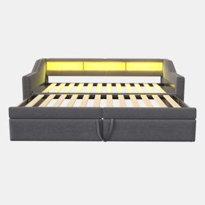 Sofá-cama extensível 90180 x 200 cm - Multifuncional, com arrumação, luz LED e porta USB - Cinza escuro
