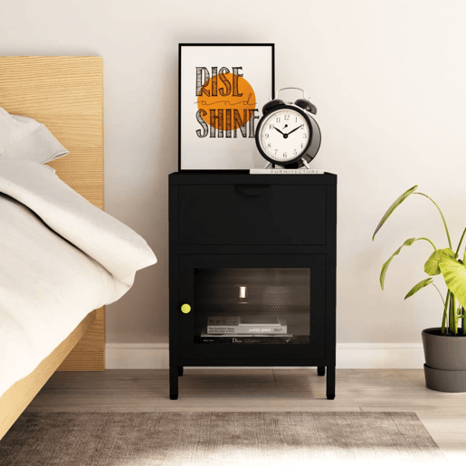 Mesa De Cabeceira - Mesinha De Cabeceira 40x30x54,5 cm vidro e aço preto