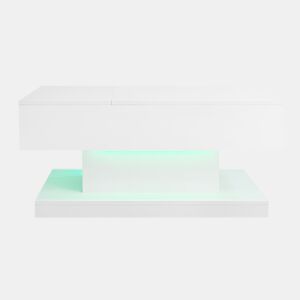 Mesa de centro elevável 100x50x45 cm - Com LED, superfície elevável e design deslizante lateral, elevação hidráulica e armazenamento - Branco