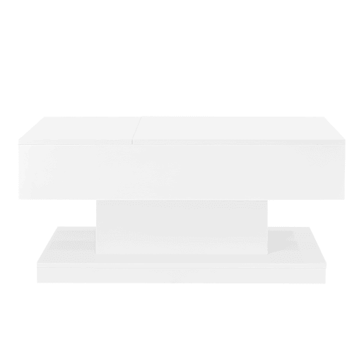 Mesa de centro elevável 100x50x45 cm - Com LED, superfície elevável e design deslizante lateral, elevação hidráulica e armazenamento - Branco