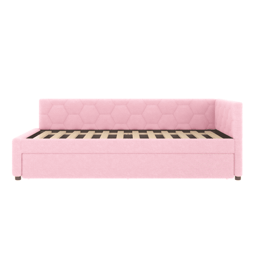 Sofá-cama, 140*200 cm, sofá-cama, cama com estrado de ripas (sem colchão), com candeeiro de mesa, com cama extra multifuncional, porta USB tipo C, material confortável, imitação de velo, rosa