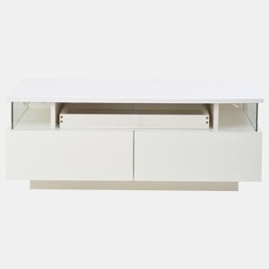Mesa de centro 90 x 45 x 35,5 cm - com bandeja, 2 gavetas, vidro temperado, luz LED - branco