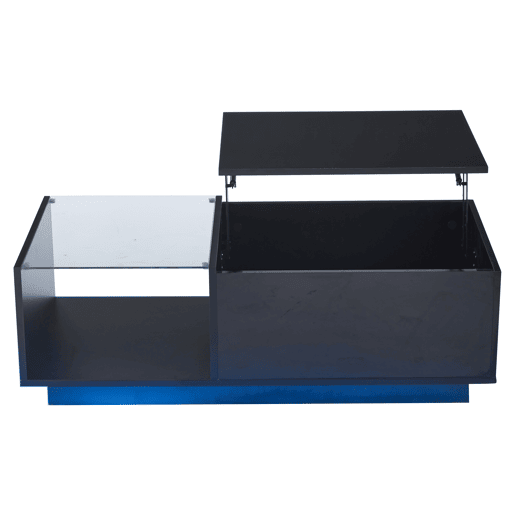 Mesa de café elevável 50x100x(33-46,5) cm - Mesa de sala com arrumação oculta, design de alto brilho, com LED