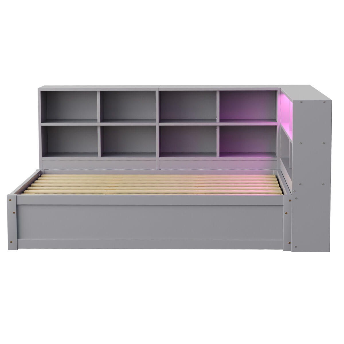 Sofá cama 90*200 - con enchufe múltiple, varios compartimentos de almacenamiento, barra de luz, cama hidráulica, cama de madera maciza, cama