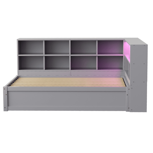 Sofá-cama 90*200 - com tomada múltipla, vários compartimentos de arrumação, barra de luz, cama hidráulica, cama de madeira maciça, cama individual - Cinza