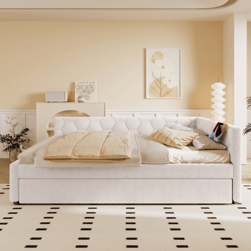 Cama Daybett 140x200cm - Sofá-cama, com candeeiro de mesa, cama extensível multifuncional, porta USB e Tipo-C, sem colchão - Branco