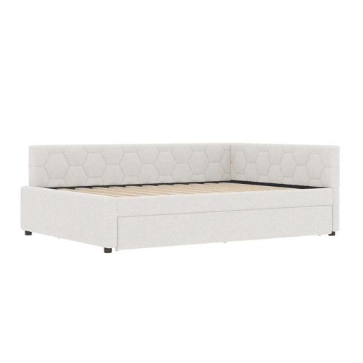 Cama Daybett 140x200cm - Sofá-cama, com candeeiro de mesa, cama extensível multifuncional, porta USB e Tipo-C, sem colchão - Branco