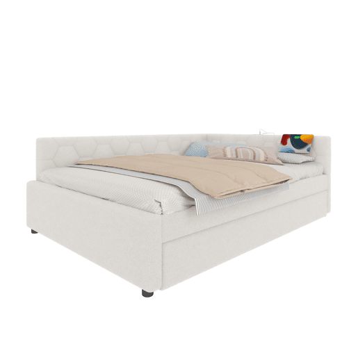 Cama Daybett 140x200cm - Sofá-cama, com candeeiro de mesa, cama extensível multifuncional, porta USB e Tipo-C, sem colchão - Branco