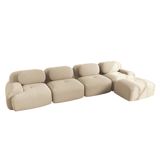 Sofá de canto para 4 pessoas - 32D almofadado de alta elasticidade, antiderrapante, com chaise longue, braços extra largos, combinável, sem montagem - Bege