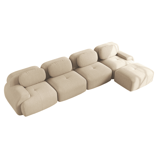 Sofá de canto para 4 pessoas - 32D almofadado de alta elasticidade, antiderrapante, com chaise longue, braços extra largos, combinável, sem montagem - Bege