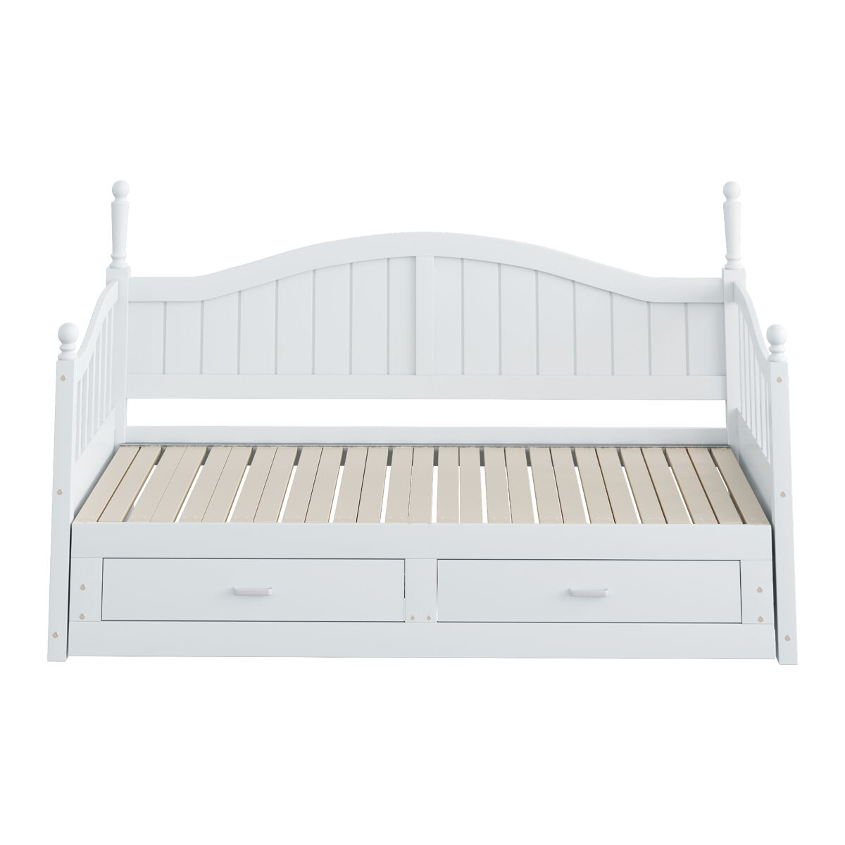 Sofá cama extensible 90/180*190 cm - con columnas romanas, respaldo curvado, reposabrazos, con cajones y somier, cama multifuncional de pino - blanco