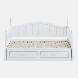 Sofá-cama extensível 90180*190 cm - com colunas romanas, encosto curvo, apoios de braços, com gavetas e estrado, cama multifuncional em pinho - Branco