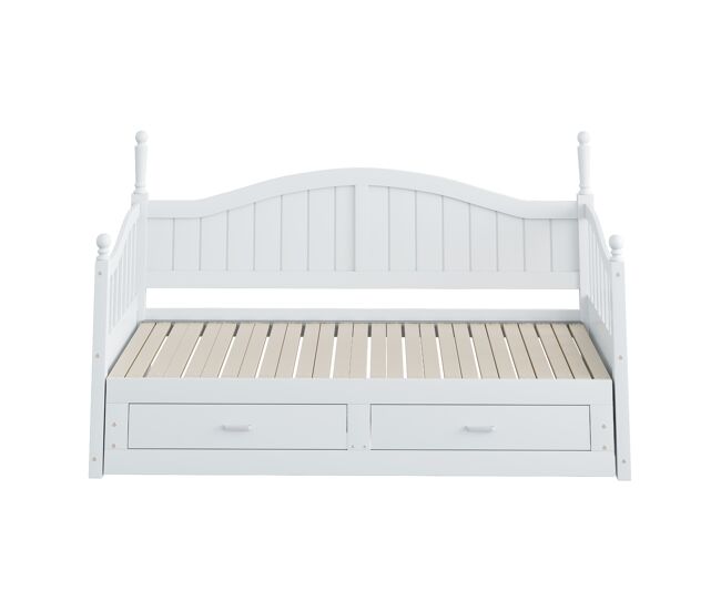 Sofá cama extensible 90/180*190 cm - con columnas romanas, respaldo curvado, reposabrazos, con cajones y somier, cama multifuncional de pino - blanco