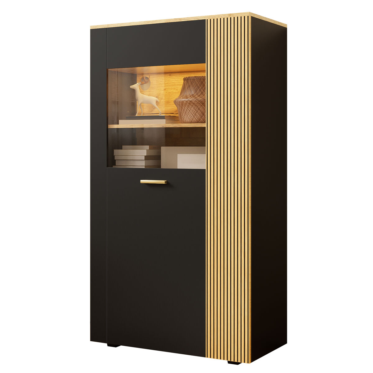 Vitrina de panel de partículas con 1 puerta y luz led,negro