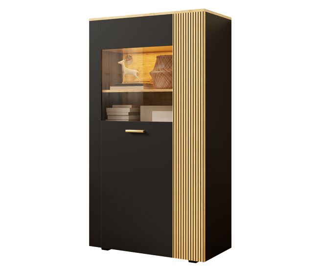Vitrina de panel de partículas con 1 puerta y luz led,negro