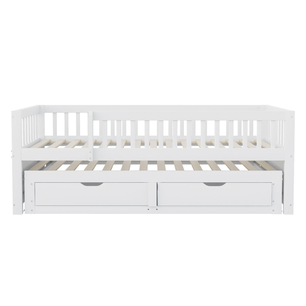 Sofá cama madera maciza 90 x 200 cm - barandilla de seguridad completa, cama extensible con 2 cajones y somier - blanco