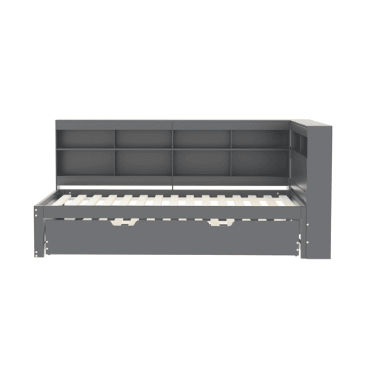 Sofá-cama 90x200 - Cama extraível 90x190 com porta USB e vários compartimentos - Cinza