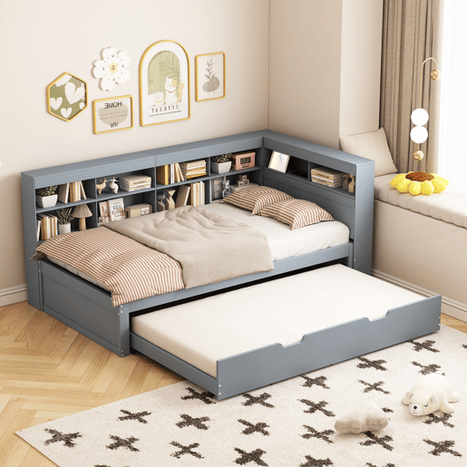 Sofá-cama 90x200 - Cama extraível 90x190 com porta USB e vários compartimentos - Cinza
