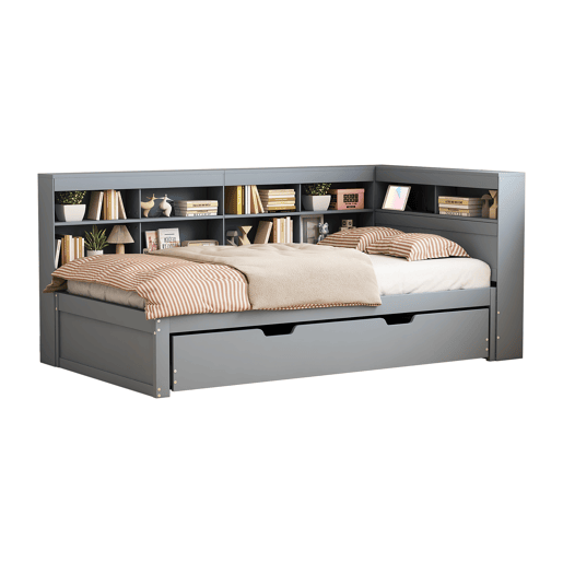 Sofá-cama 90x200 - Cama extraível 90x190 com porta USB e vários compartimentos - Cinza