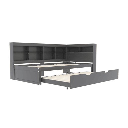 Sofá-cama 90x200 - Cama extraível 90x190 com porta USB e vários compartimentos - Cinza