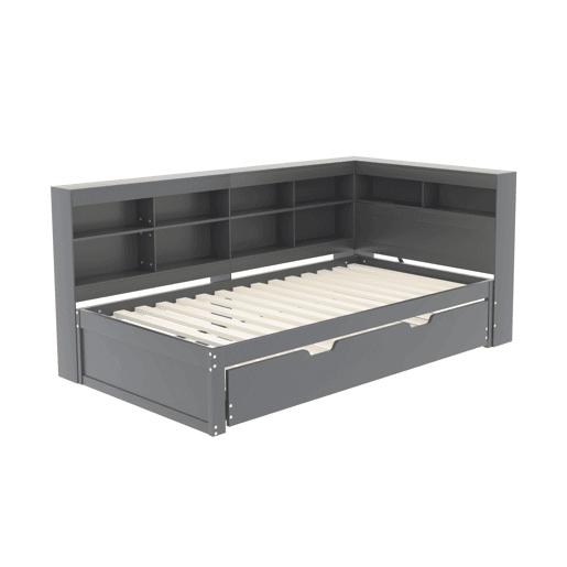 Sofá-cama 90x200 - Cama extraível 90x190 com porta USB e vários compartimentos - Cinza
