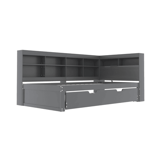 Sofá-cama 90x200 - Cama extraível 90x190 com porta USB e vários compartimentos - Cinza