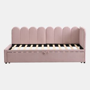 Sofá-cama multifuncional 90180x200 cm - design em L, cama para crianças ou convidados, rosa veludo