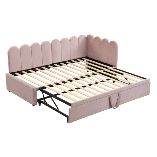 Sofá-cama multifuncional 90180x200 cm - design em L, cama para crianças ou convidados, rosa veludo Sofá-cama multifuncional 90180x200 cm - design em L, cama para crianças ou convidados, rosa veludo