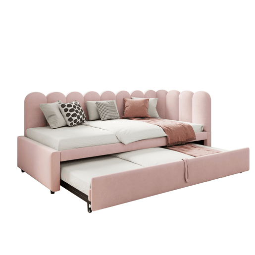 Sofá-cama multifuncional 90180x200 cm - design em L, cama para crianças ou convidados, rosa veludo Sofá-cama multifuncional 90180x200 cm - design em L, cama para crianças ou convidados, rosa veludo