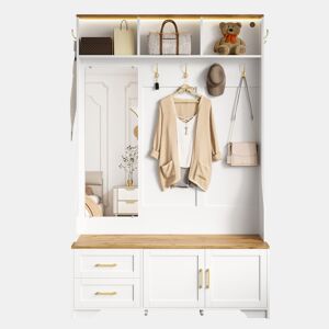 Móvel de entrada de mdf com sapateira,espelho e luz led,branco+natural