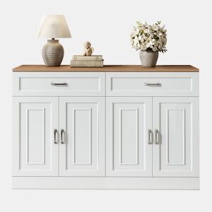 Aparador de painel de partículas com 4 portas e 2 gavetas,branco
