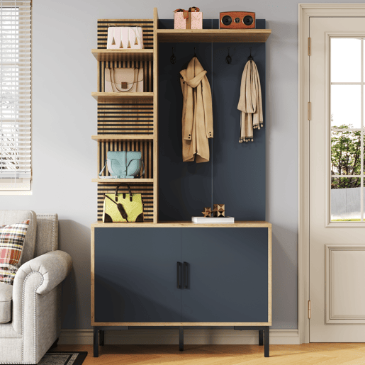 Móvel de entrada de painel de partículas com sapateira,natural+preto
