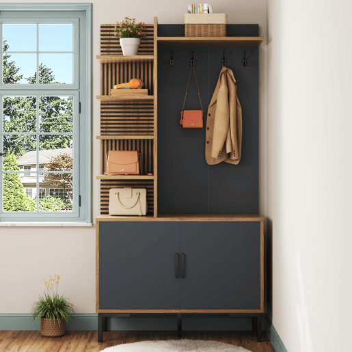 Móvel de entrada de painel de partículas com sapateira,natural+preto