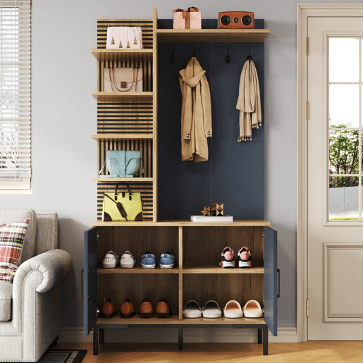 Móvel de entrada de painel de partículas com sapateira,natural+preto