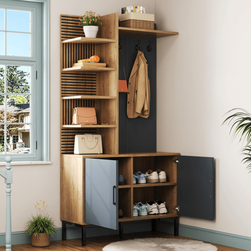 Móvel de entrada de painel de partículas com sapateira,natural+preto
