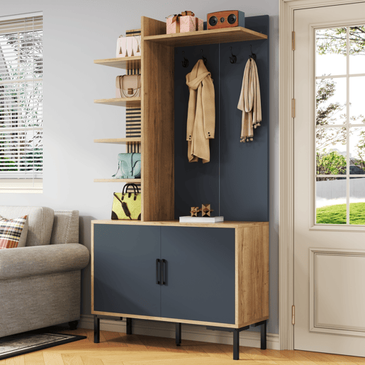 Móvel de entrada de painel de partículas com sapateira,natural+preto