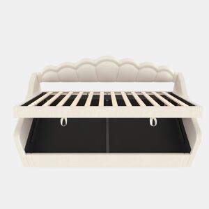 Cama de dia 90x200cm - Sofá-cama, cama hidráulica, com arrumação, sem colchão, LED multicolorido - Bege