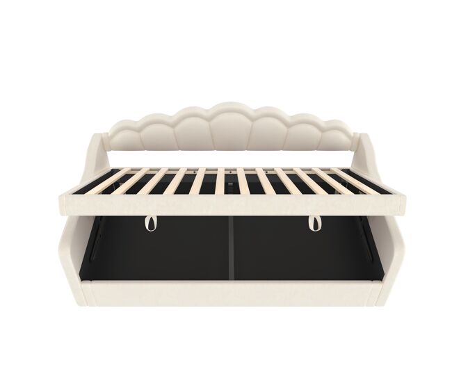 Cama día 90x200cm - sofá cama, cama hidráulica, con almacenamiento, sin colchón, led multicolor - beige