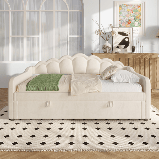 Cama de dia 90x200cm - Sofá-cama, cama hidráulica, com arrumação, sem colchão, LED multicolorido - Bege