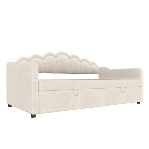 Cama de dia 90x200cm - Sofá-cama, cama hidráulica, com arrumação, sem colchão, LED multicolorido - Bege