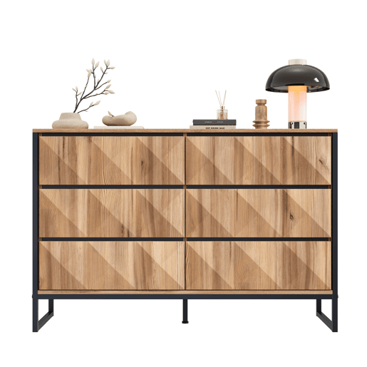 Cômoda dupla de painel de partículas com 6 gavetas,natural