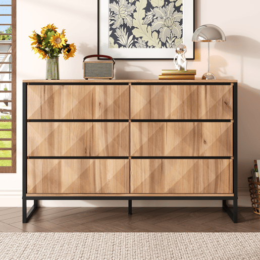 Cômoda dupla de painel de partículas com 6 gavetas,natural