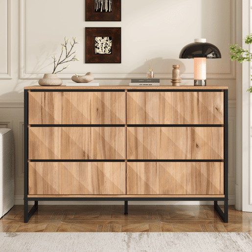Cômoda dupla de painel de partículas com 6 gavetas,natural