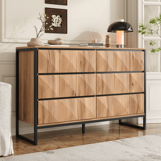 Cômoda dupla de painel de partículas com 6 gavetas,natural