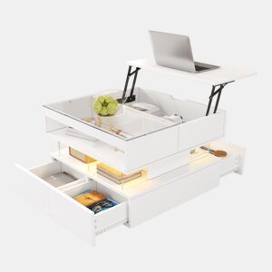 Mesa de centro elevável retangular de painel de partículas com luz led,branco