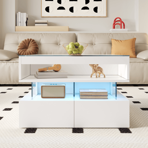Mesa de centro elevável retangular de painel de partículas com luz led,branco Mesa de centro elevável retangular de painel de partículas com luz led,branco