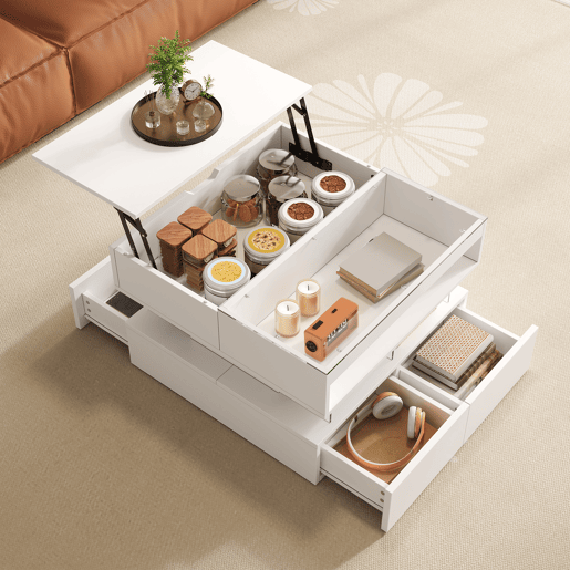 Mesa de centro elevável retangular de painel de partículas com luz led,branco Mesa de centro elevável retangular de painel de partículas com luz led,branco