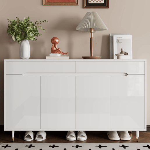 Aparador de painel de partículas com 4 portas e 2 gavetas,branco